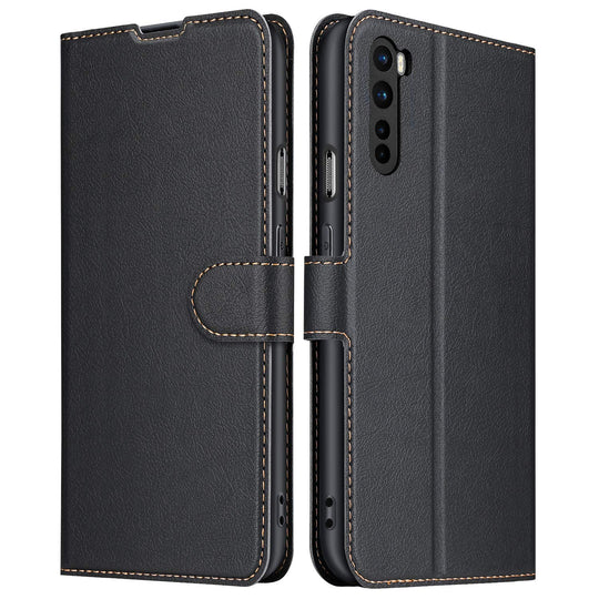 ELESNOW Hülle für OnePlus Nord, Premium Leder Flip Schutzhülle Tasche Handyhülle mit [ Magnetverschluss, Kartenfach, Standfunktion ] für OnePlus Nord (Schwarz)