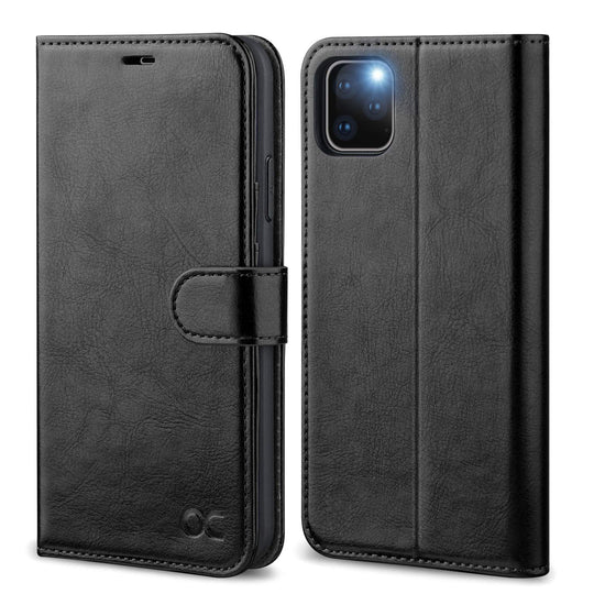 OCASE iPhone 11 Pro MAX Hülle Handyhülle [Premium Leder] [Standfunktion] [Kartenfach] [Magnetverschluss] Tasche Flip Case Etui Schutzhülle Leder für iPhone 11 Pro MAX Cover Schwarz
