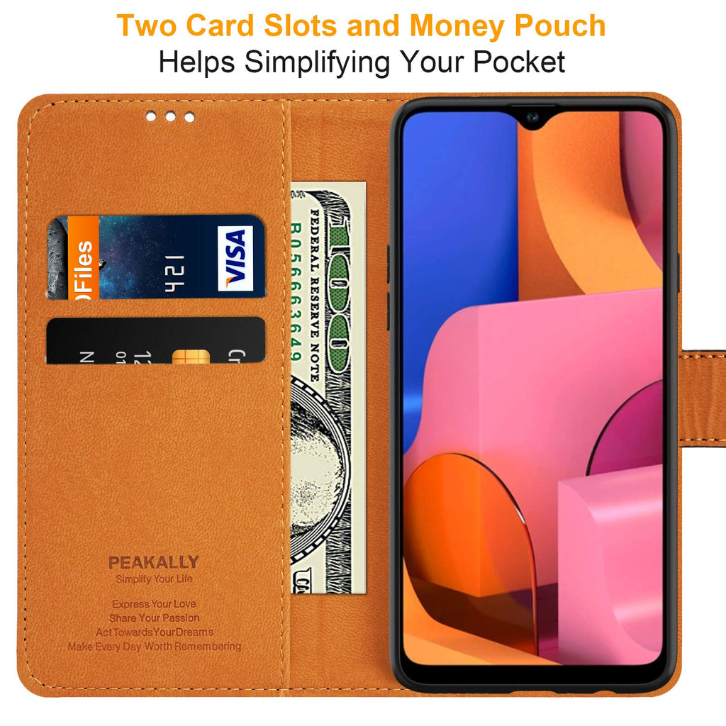 Peakally Samsung Galaxy A20s Hülle, Premium Leder Tasche Flip Wallet Case [Standfunktion] [Kartenfächern] PU-Leder Schutzhülle Brieftasche Handyhülle für Samsung Galaxy A20s-Schwarz