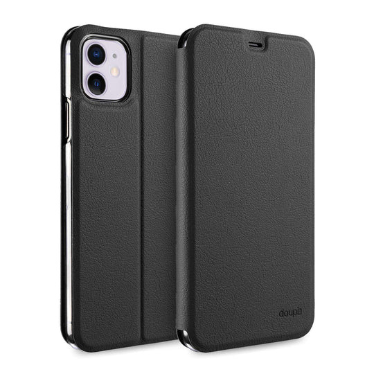 doupi Flip Case für iPhone 11 (6,1 Zoll), Deluxe Schutz Hülle mit Magnetischem Verschluss Cover Klapphülle Book Style Handyhülle Aufstellbar Ständer, schwarz