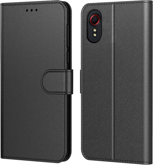 AURSTORE Handyhülle Kompatibel Mit Samsung Galaxy Xcover 5 Hülle Enterprise Edition, Premium PU Leder Schutzhülle Abdeckung, Tasche Leder Flip Case Brieftasche Etui für (Galaxy Xcover 5, Schwarz Book)