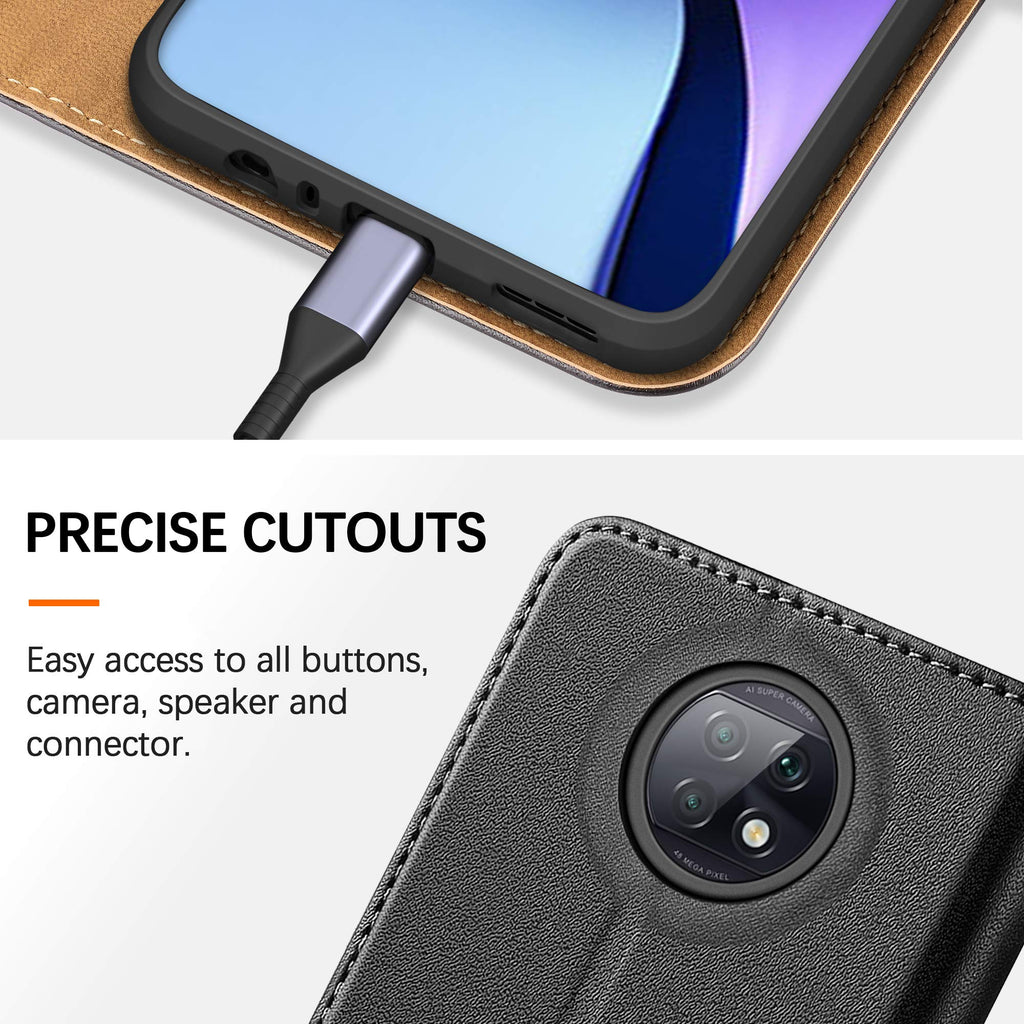 HOOMIL Handyhülle für Xiaomi Redmi Note 9T Hülle Leder Tasche Flip Case Schutzhülle Schwarz