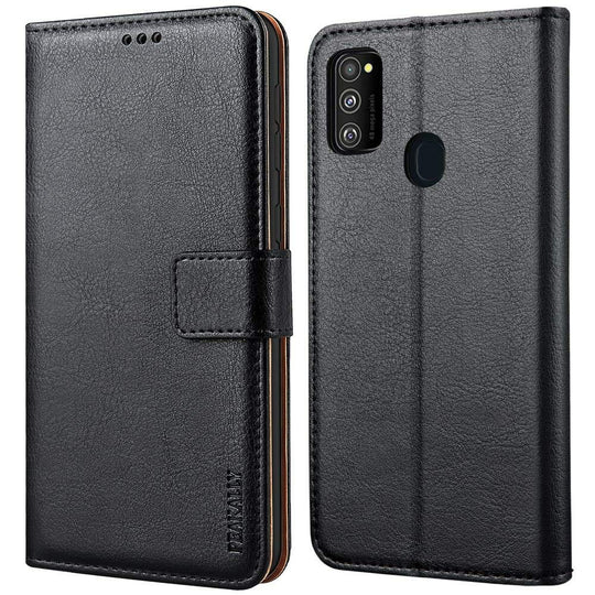 Peakally Samsung Galaxy M30s Hülle, Premium Leder Tasche Flip Wallet Case [Standfunktion] [Kartenfächern] PU-Leder Schutzhülle Brieftasche Handyhülle für Samsung Galaxy M30s-Schwarz