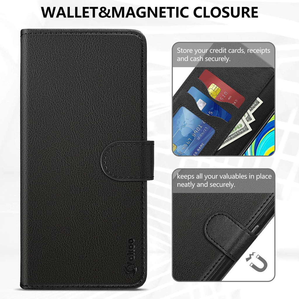 Vakoo Wallet Serie Handyhülle für Xiaomi Redmi Note 9S Hülle, Xiaomi Redmi Note 9 Pro Hülle, Schwarz