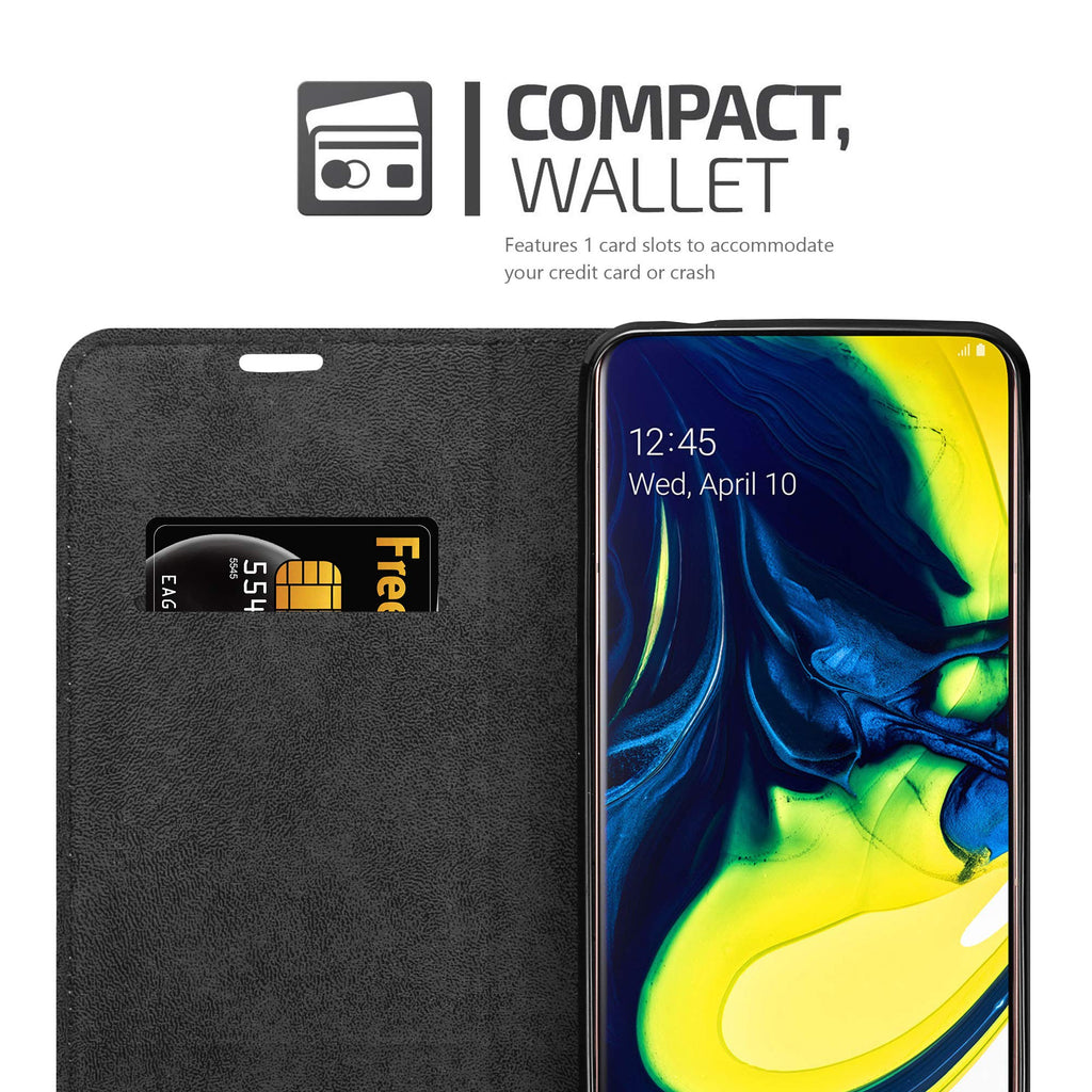 Cadorabo Hülle für Samsung Galaxy A80 / A90 in Nacht SCHWARZ - Handyhülle mit Magnetverschluss, Standfunktion und Kartenfach - Case Cover Schutzhülle Etui Tasche Book Klapp Style