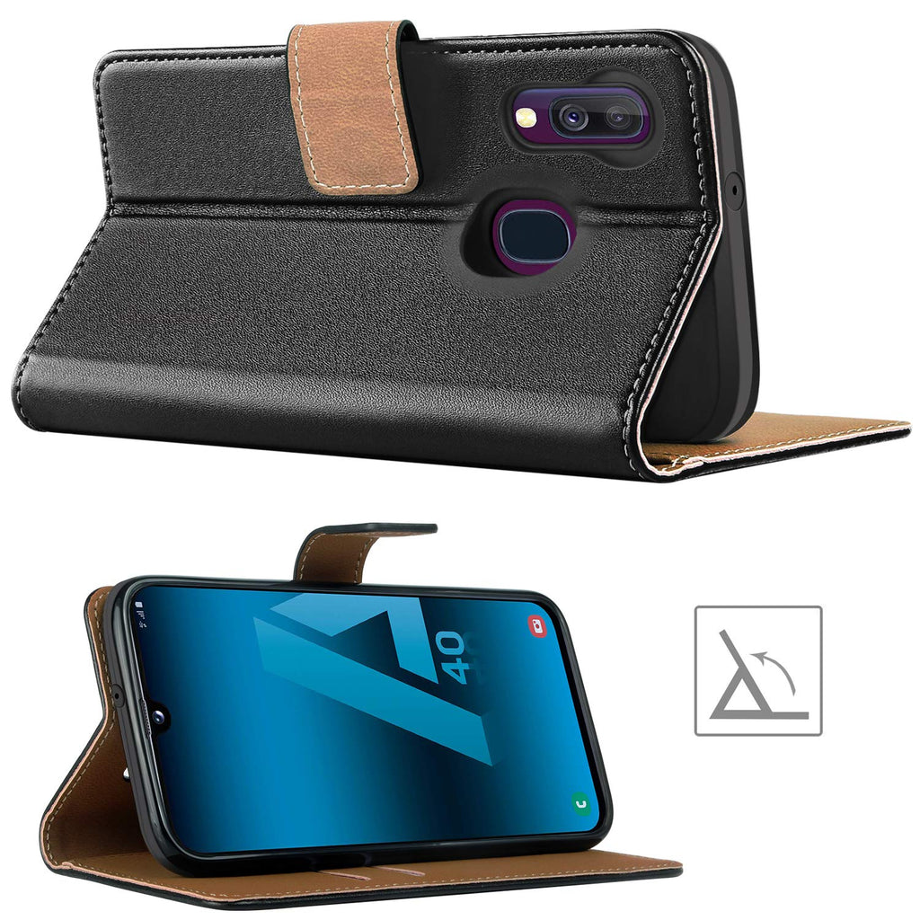 HOOMIL Handyhülle für Samsung Galaxy A40 Hülle, Premium Leder Flip Schutzhülle für Samsung Galaxy A40 Tasche, Schwarz