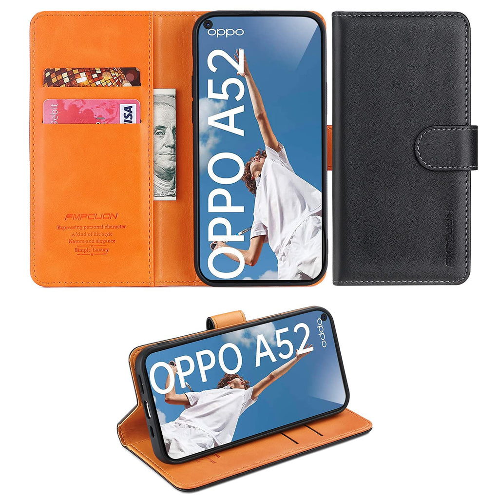 FMPCUON Hülle Case Kompatibel mit Oppo A52 / Oppo A72 / Oppo A92 - Premium PU Leder Brieftasche Handyhülle - Handy Lederhülle Cover Schutzhülle Etui Tasche Book Klapp Style Handytasche, Schwarz
