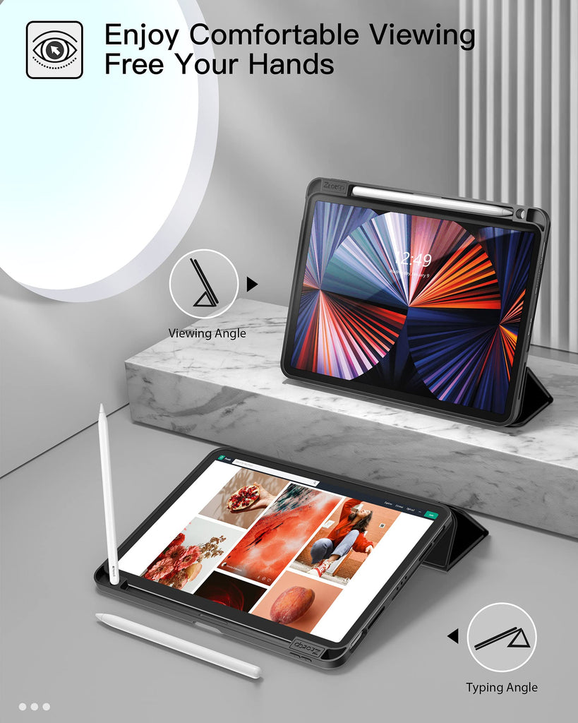ZtotopCases Hülle für iPad Pro 11 2021, Ultradünne Soft TPU Rückseite Abdeckung Schutzhülle mit Pencilhalter, Auto Schlaf /Aufwach, für Neu 2021 iPad Pro 11 Zoll 3. Generation, Schwarz