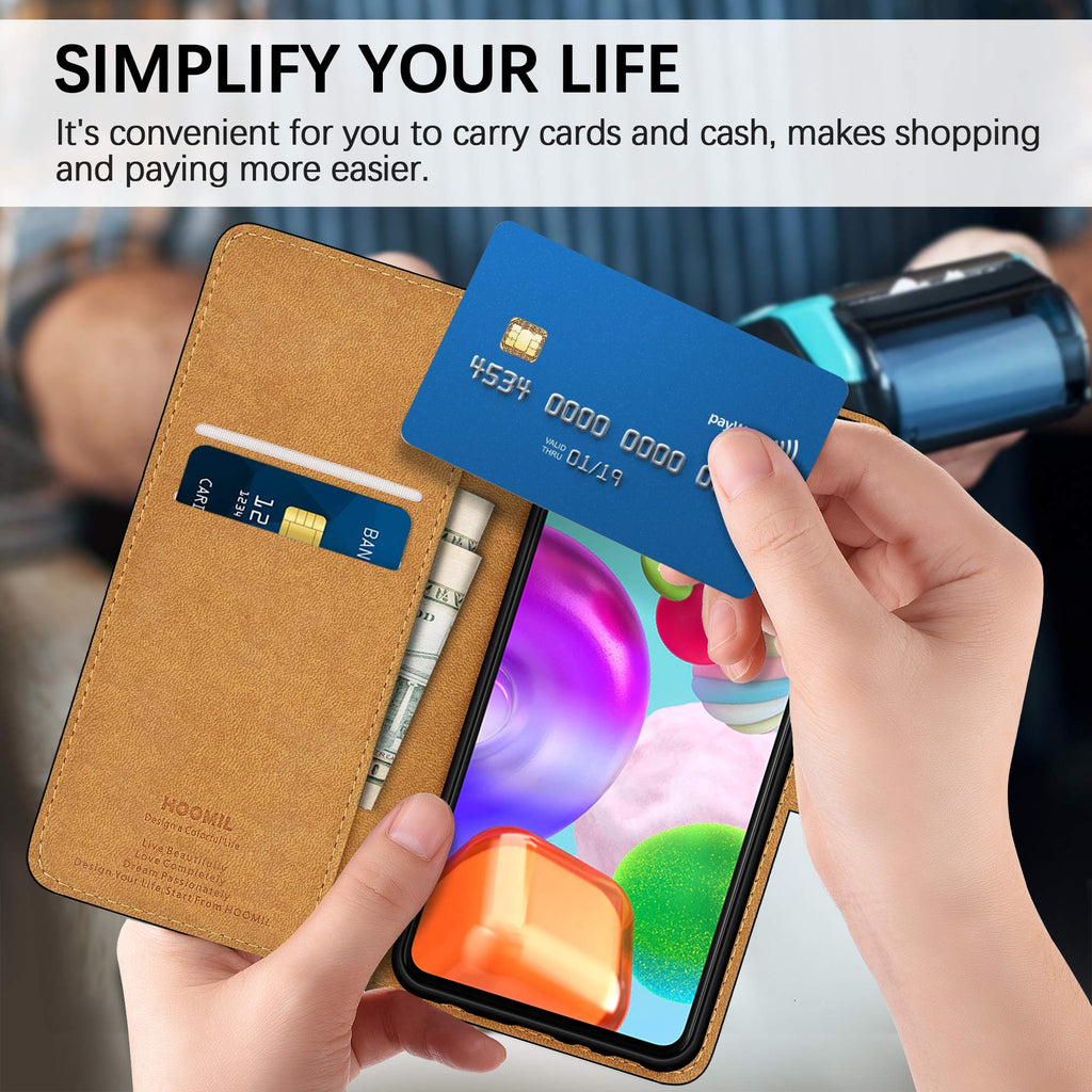 HOOMIL Handyhülle für Samsung Galaxy A41 Hülle Leder Tasche Flip Case Schutzhülle Kompatibel mit Samsung A41 Hülle Schwarz