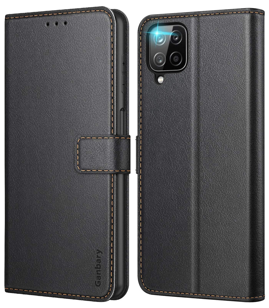Ganbary Handyhülle für Samsung Galaxy A12 /M12 Hülle, Premium Leder Tasche Flipcase [Kartenschlitzen] [Magnetverschluss] [Standfunktion] kompatibel mit Samsung A12 Schutzhülle, Schwarz