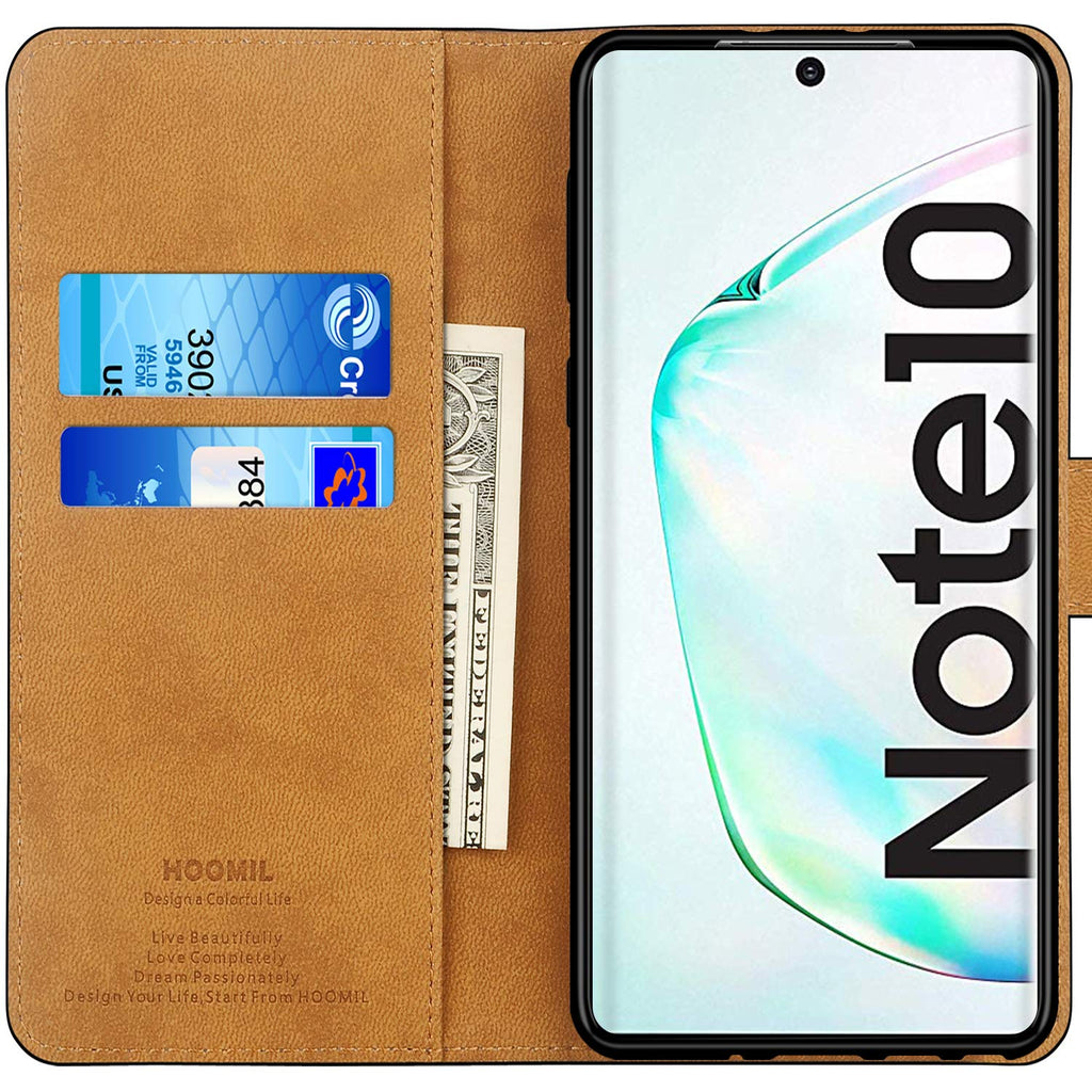 HOOMIL Handyhülle für Samsung Galaxy Note 10 Hülle, Premium PU Leder Flip Schutzhülle für Samsung Galaxy Note 10 Tasche (NICHT für Samsung Note 10+), Schwarz