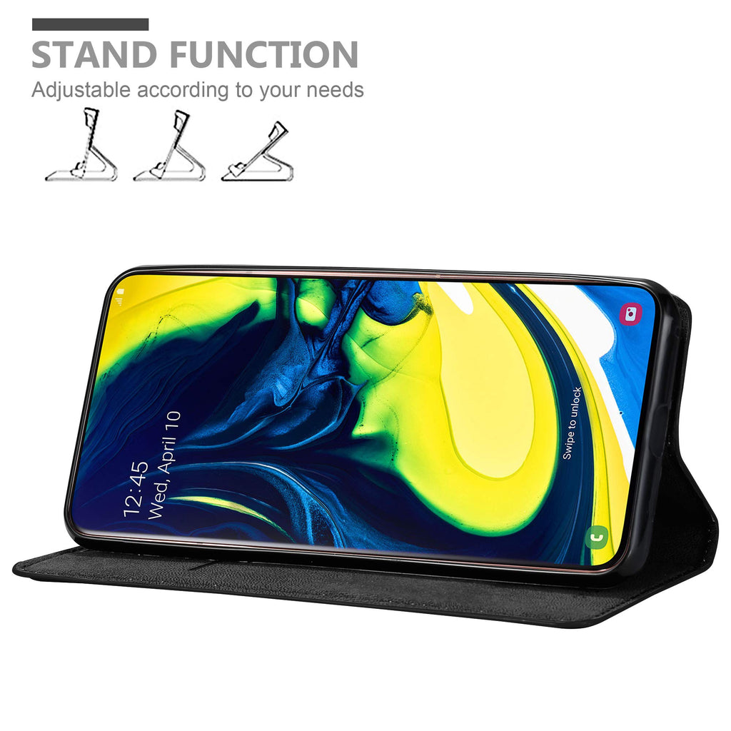 Cadorabo Hülle für Samsung Galaxy A80 / A90 in Nacht SCHWARZ - Handyhülle mit Magnetverschluss, Standfunktion und Kartenfach - Case Cover Schutzhülle Etui Tasche Book Klapp Style