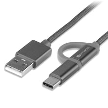 Laden Sie das Bild in den Galerie-Viewer, 4smarts USB-A auf Micro-USB und USB-C Kabel Textil ComboCord - 2m - Grau