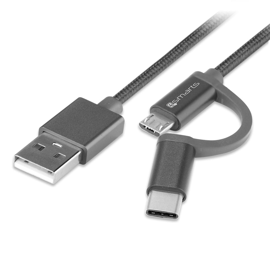 4smarts USB-A auf Micro-USB und USB-C Kabel Textil ComboCord - 2m - Grau