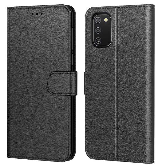 AURSTORE Handyhülle Kompatibel Mit Samsung Galaxy A02S Hülle, Premium PU Leder Schutzhülle Abdeckung, Magnetverschluss,Tasche Leder Flip Case Brieftasche Etui für (Samsung A02s, Schwarz Book)