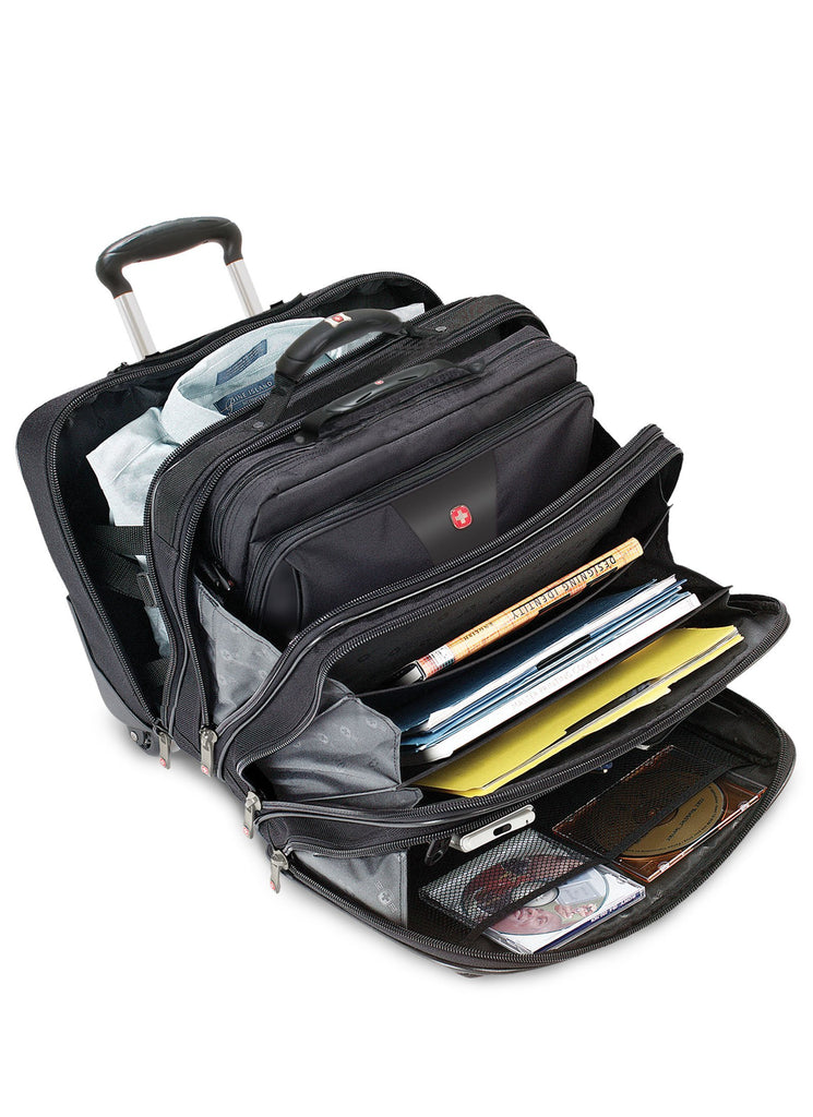 Wenger 600662 PATRIOT 17" 2-teiliger Laptop-Trolley, gepolsterte Laptoptasche mit Rollen und passende 15.4" Laptop-Tasche, Schwarz {25 Liter}