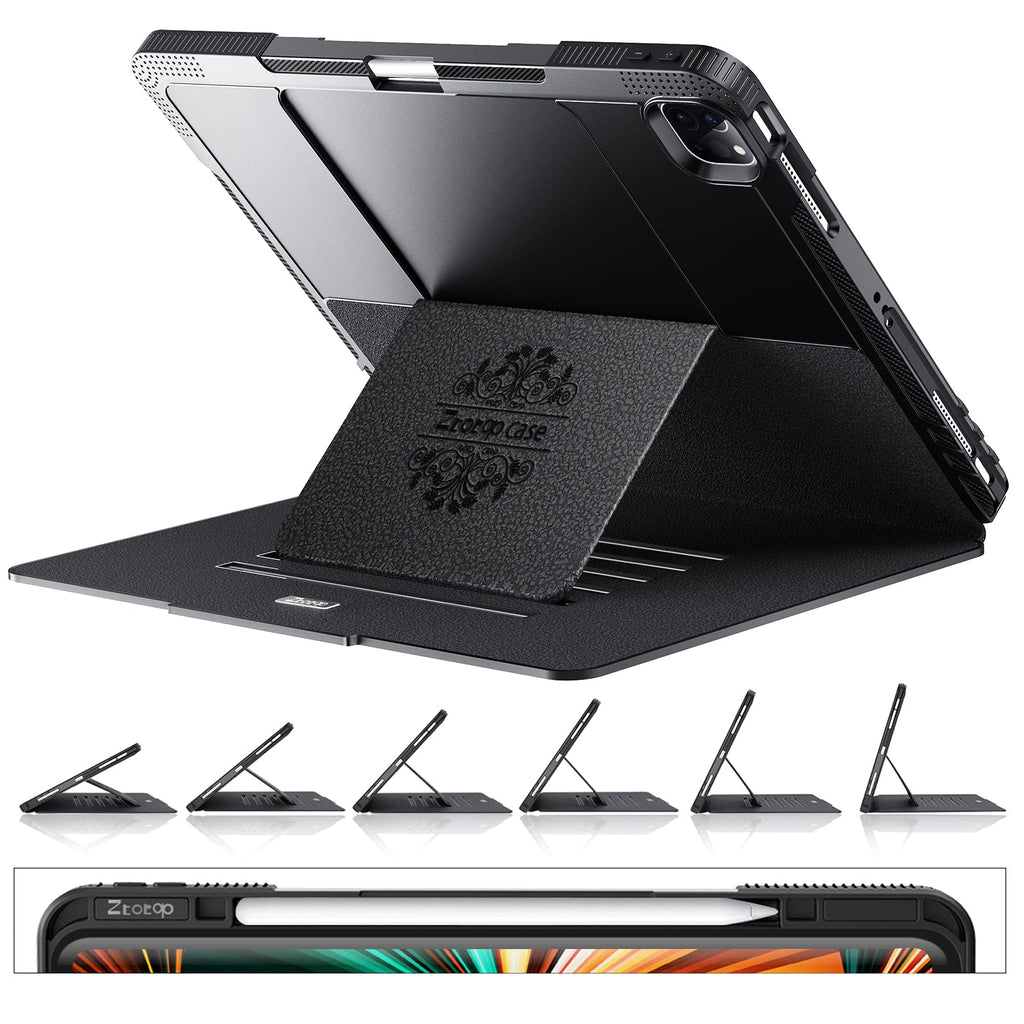 ZtotopCases Mehrfachwinkel Hülle für iPad 12.9 5th Gen 2021/,magnetisch Schutzhülle mit Stifthalter,Stoßfest Sturzfest Hülle,Automatischem Schlaf/Aufwach, für iPad Pro 12,9 Zoll 2021, Schwarz