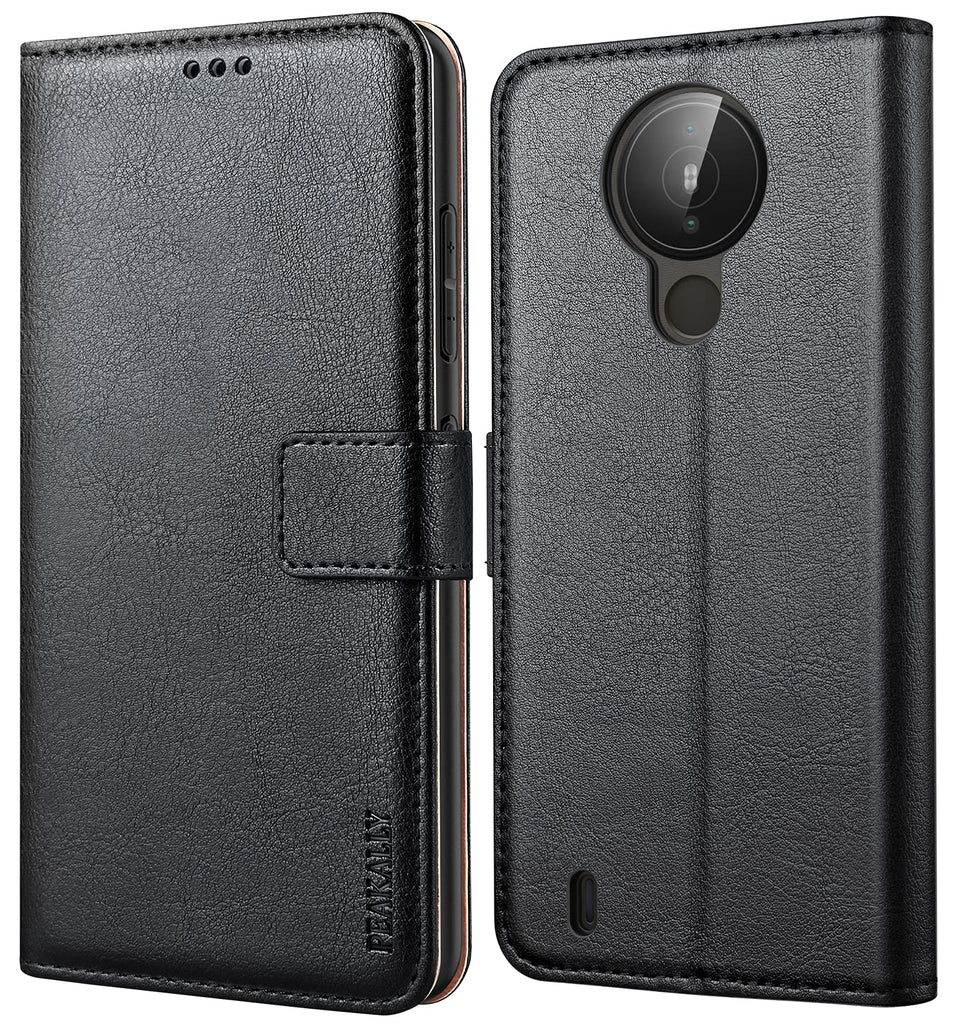 Peakally Kompatibel mit Nokia 1.4 Hülle, Leder Tasche Flip Case [Standfunktion] [Kartenfächern] PU-Leder Schutzhülle Brieftasche Handyhülle für Nokia 1.4-Schwarz