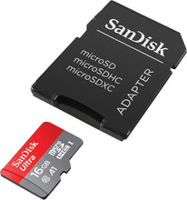 Laden Sie das Bild in den Galerie-Viewer, SanDisk Ultra 16GB microSDHC Speicherkarte + SD-Adapter mit A1 App-Leistung bis zu 98 MB/s, Klasse 10, U1