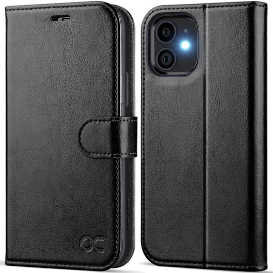 OCASE Handyhülle iPhone 12 Mini Hülle [Premium PU Leder] [Standfunktion] [Kartenfach] [Magnetverschluss] Lederhülle Klapphülle Etui RFID Schutzhülle Case Kompatibel für iPhone 12 Mini Schwarz