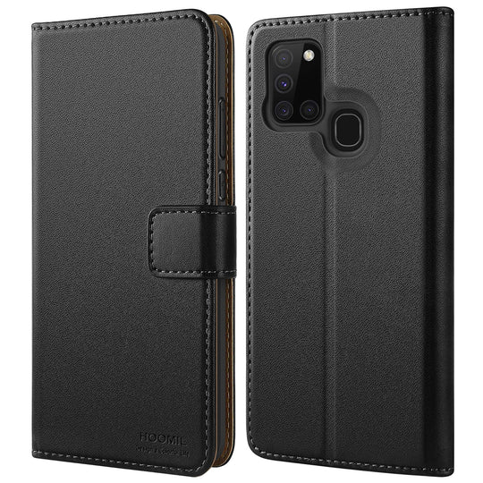HOOMIL Handyhülle für Samsung Galaxy A21S Hülle, Premium PU Leder Flip Case Schutzhülle für Samsung Galaxy A21S Tasche, Schwarz