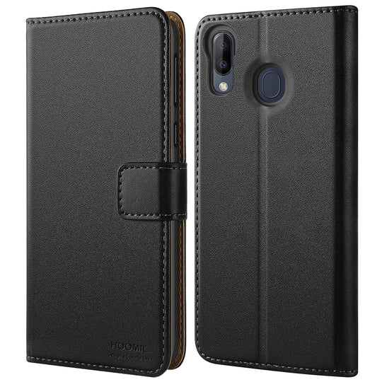 HOOMIL Handyhülle für Samsung Galaxy M20 Hülle, Premium PU Leder Flip Schutzhülle für Samsung Galaxy M20 Tasche, Schwarz