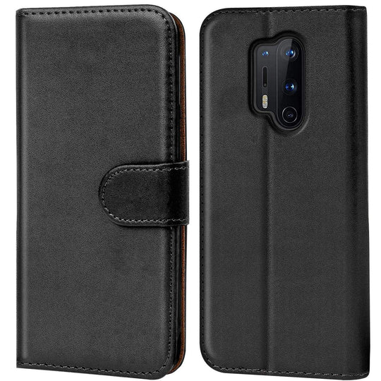 Verco OnePlus 8 Pro Hülle, Handyhülle für OnePlus 8 Pro Tasche PU Leder Flip Case Brieftasche, Schwarz