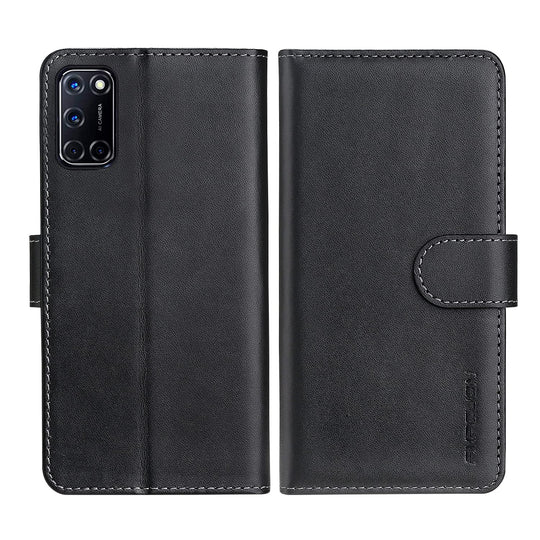 FMPCUON Hülle Case Kompatibel mit Oppo A52 / Oppo A72 / Oppo A92 - Premium PU Leder Brieftasche Handyhülle - Handy Lederhülle Cover Schutzhülle Etui Tasche Book Klapp Style Handytasche, Schwarz