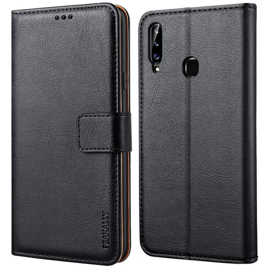 Peakally Samsung Galaxy A20s Hülle, Premium Leder Tasche Flip Wallet Case [Standfunktion] [Kartenfächern] PU-Leder Schutzhülle Brieftasche Handyhülle für Samsung Galaxy A20s-Schwarz