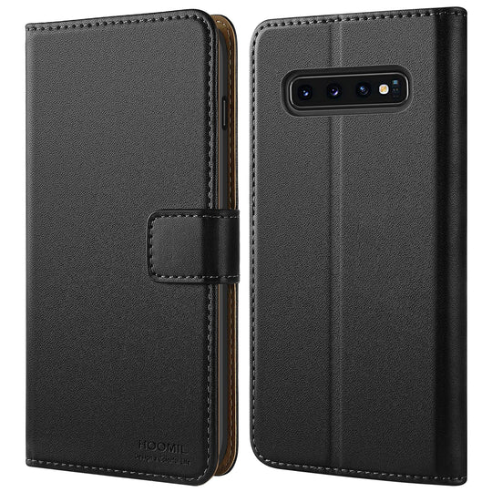 HOOMIL Handyhülle für Samsung Galaxy S10 Hülle, Premium Leder Flip Schutzhülle für Samsung Galaxy S10 Tasche - Schwarz
