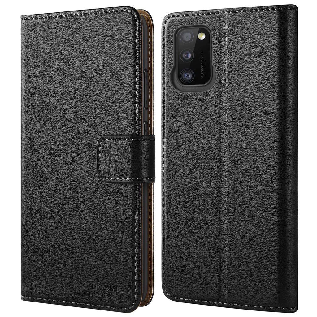 HOOMIL Handyhülle für Samsung Galaxy A41 Hülle Leder Tasche Flip Case Schutzhülle Kompatibel mit Samsung A41 Hülle Schwarz