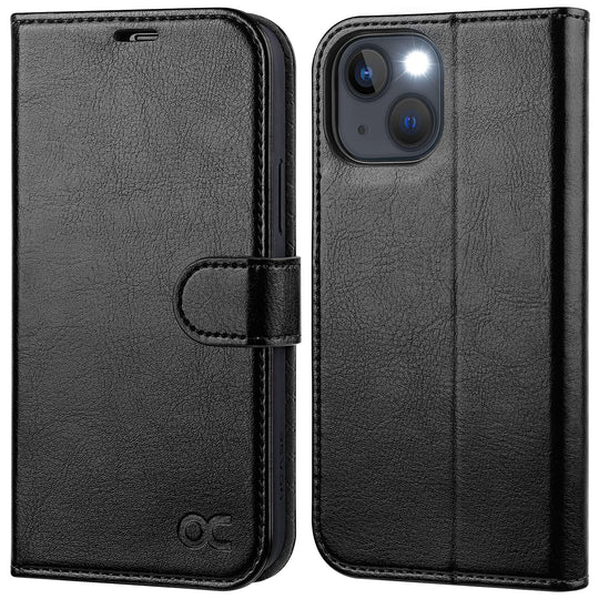 OCASE iPhone 13 Hülle Handyhülle [Premium PU Leder] [Kartenfach] [Magnetverschluss] RFID Schutzhülle Klapphülle Handytasche Lederhülle Flip Case Cover Tasche Etui Kompatibel für iPhone 13 Schwarz