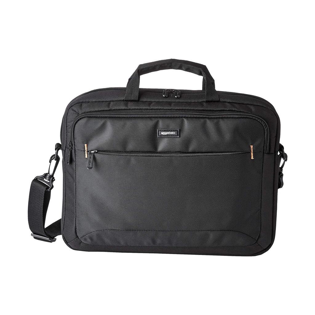 Amazon Basics- kompakte Laptoptasche, Umhängetasche/Tragetasche mit Taschen zur Aufbewahrung von Zubehör, für Laptops bis zu 15,6 Zoll (40 cm), Schwarz, 1 Stück