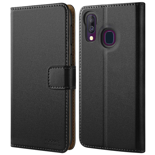 HOOMIL Handyhülle für Samsung Galaxy A40 Hülle, Premium Leder Flip Schutzhülle für Samsung Galaxy A40 Tasche, Schwarz