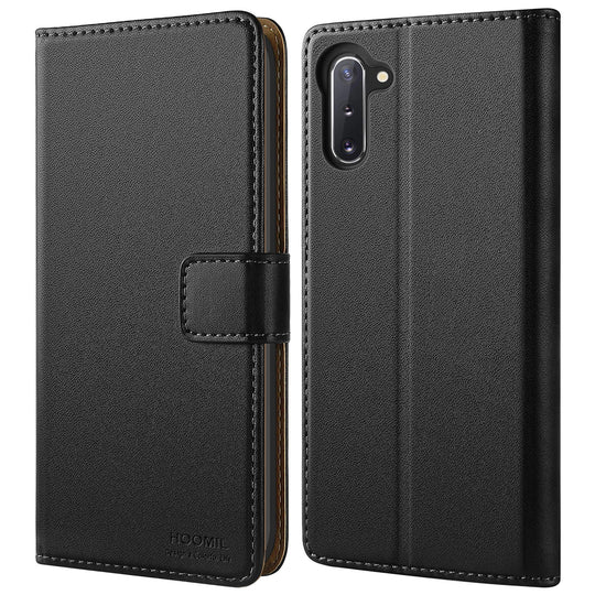 HOOMIL Handyhülle für Samsung Galaxy Note 10 Hülle, Premium PU Leder Flip Schutzhülle für Samsung Galaxy Note 10 Tasche (NICHT für Samsung Note 10+), Schwarz