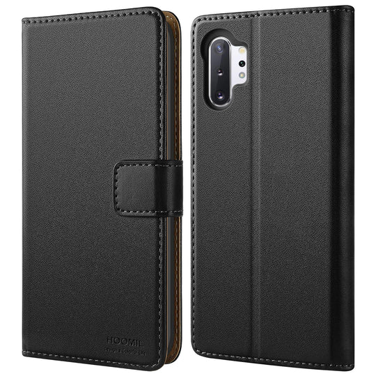 HOOMIL Handyhülle für Samsung Galaxy Note 10+ Plus Hülle, Premium PU Leder Flip Schutzhülle für Samsung Galaxy Note 10+ Plus Tasche, Schwarz