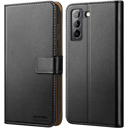 HOOMIL Handyhülle für Samsung Galaxy S21 Hülle Leder Tasche Flip Case Schutzhülle Kompatibel mit Samsung S21 Hülle Schwarz