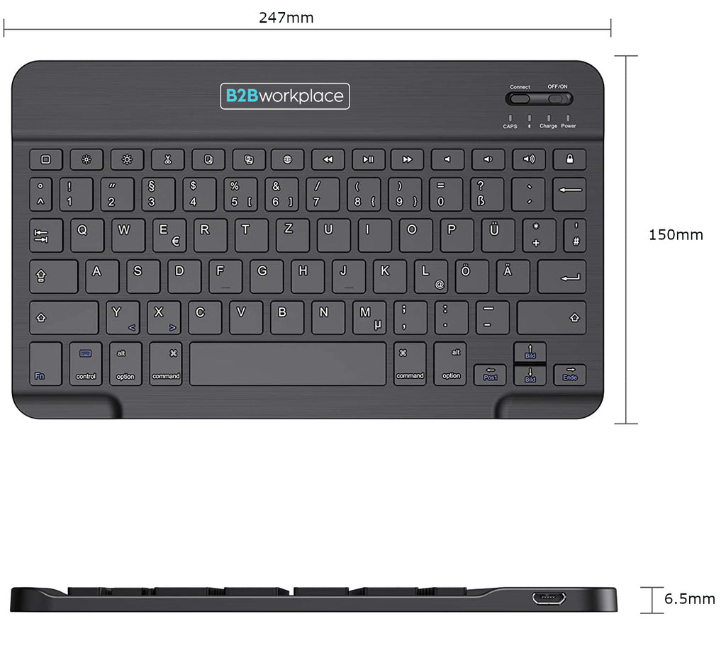 B2Bworkplace Bluetooth-Tastatur, ideal für 10"-8" Tablets, deutsches Layout